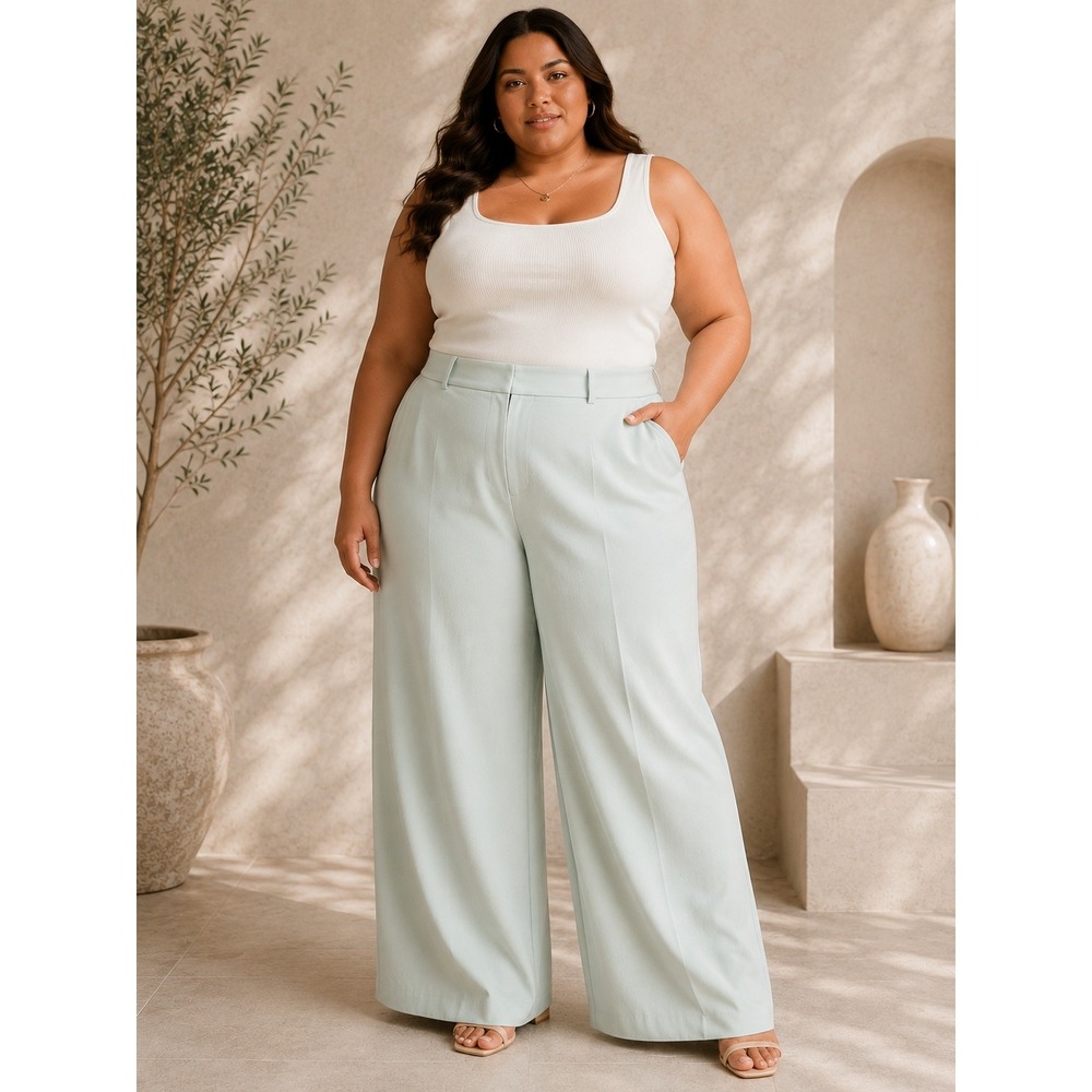 Lane Bryant The Perfect Drape Wide Leg High Rise Pants Size 28 Mint Green NWT
